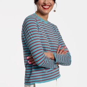 Frances Valentine, Long Sleeve Striped Shirt turquoise, red, xs, BNWT